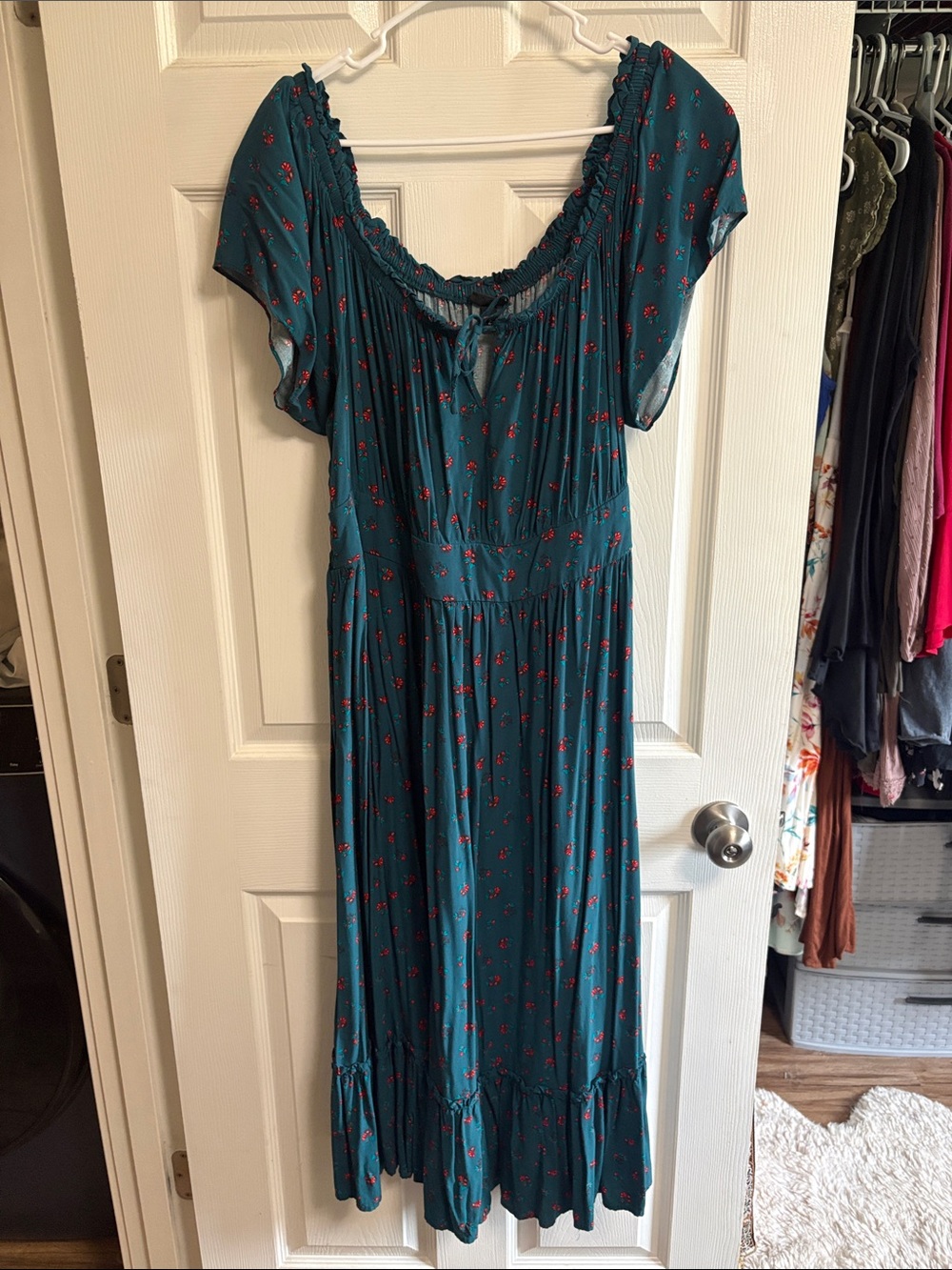 torrid Teal Floral Midi Dress with Ruffle Details